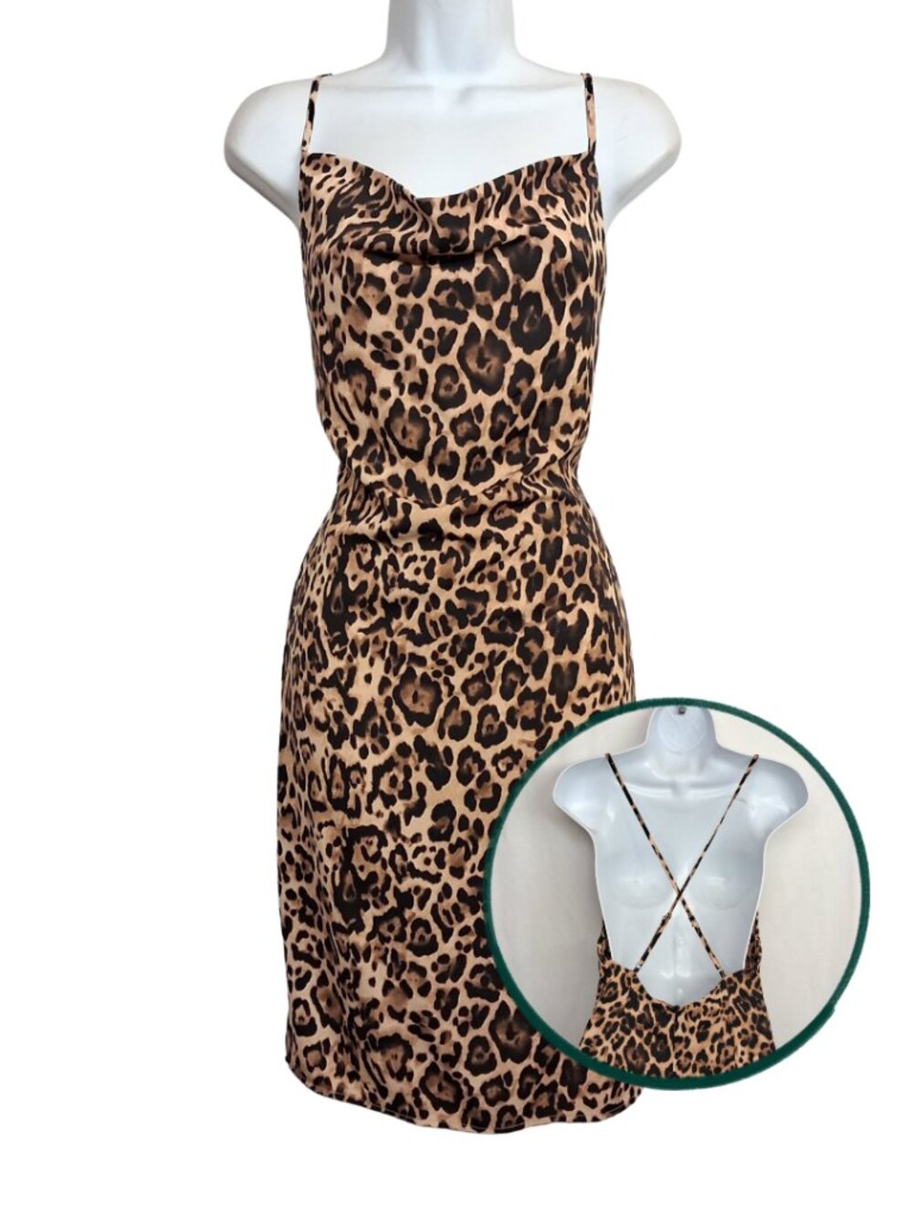 STYLE RACK Leopard Slip Dress Criss Cross Open Back Slit Mini Print Small NWT